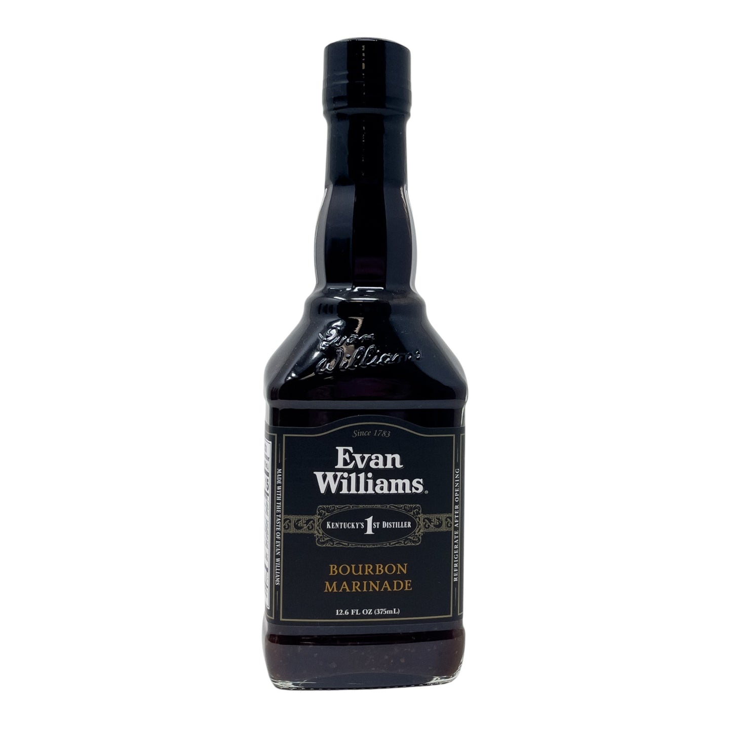 Bottle of Evan Williams bourbon marinade on a white background