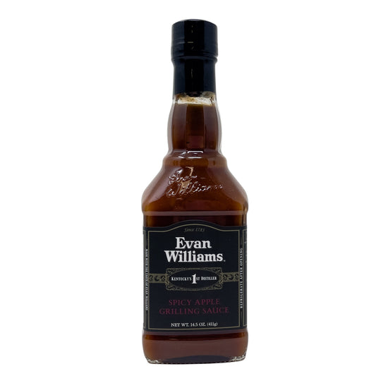 Bottle of Evan Williams Spicy Apple Grilling Sauce on a white background