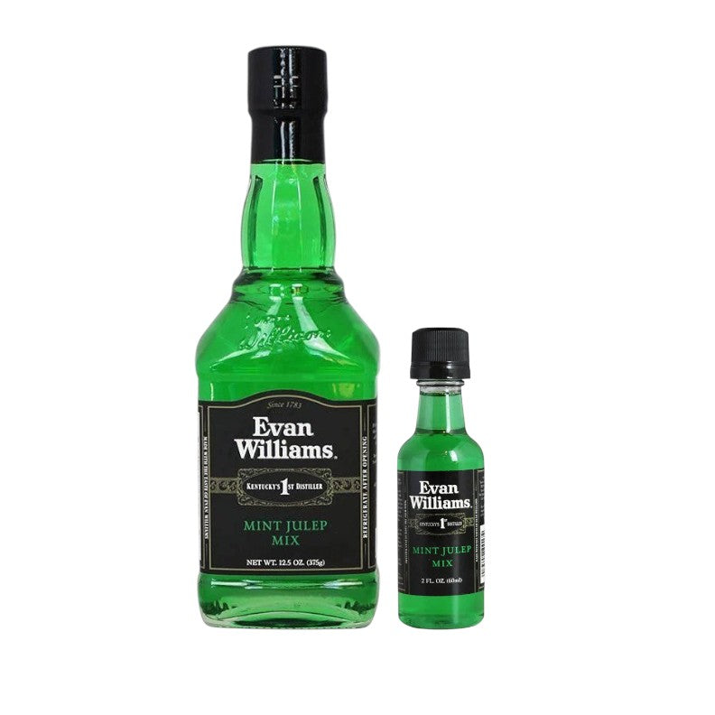 Two bottles of Evan Williams Mint Julep Mix on a white background