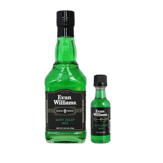 Two bottles of Evan Williams Mint Julep Mix on a white background