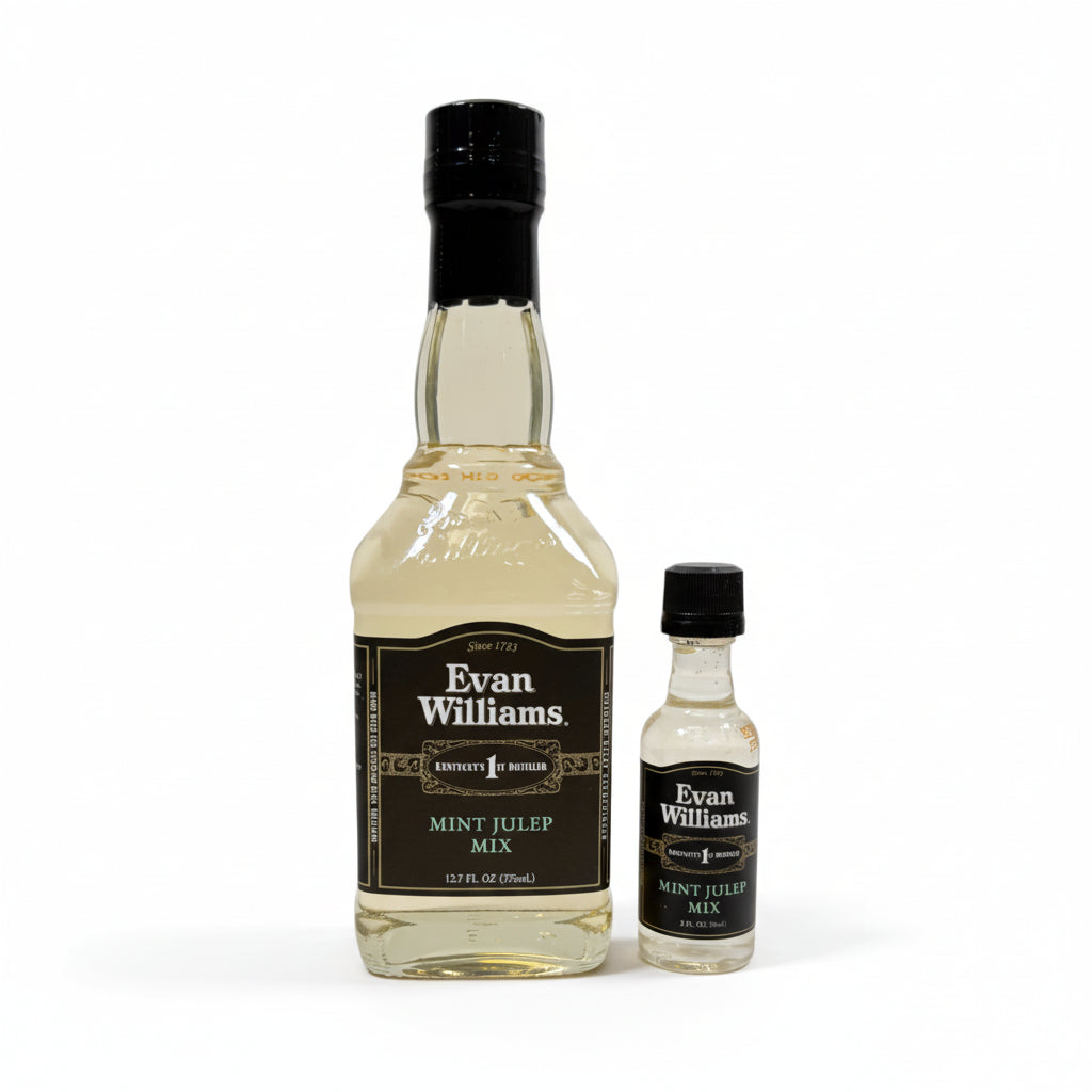 Two bottles of Evan Williams Mint Julep Mix on a white background