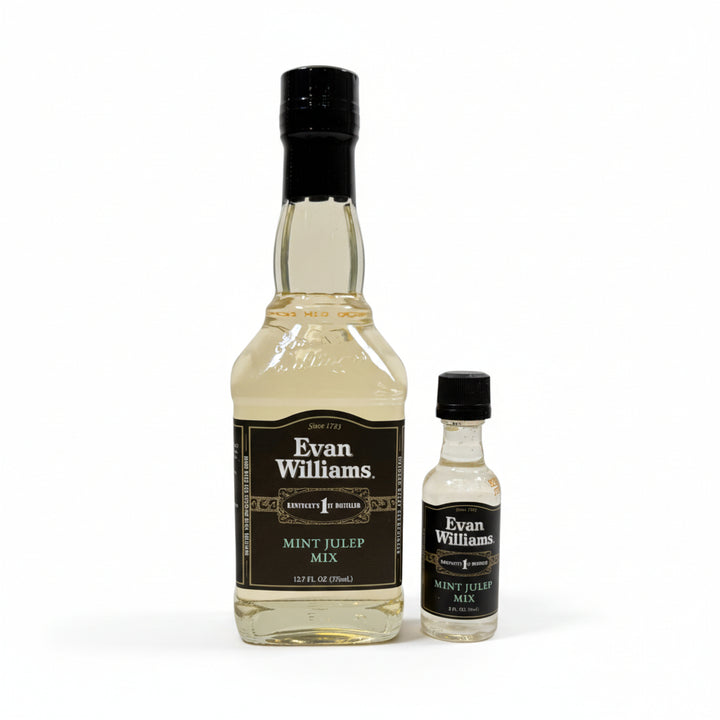 Two bottles of Evan Williams Mint Julep Mix on a white background