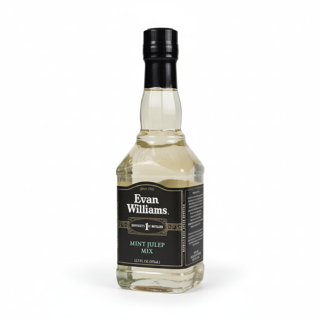 Bottle of Evan Williams Mint Julep Mix on a white background