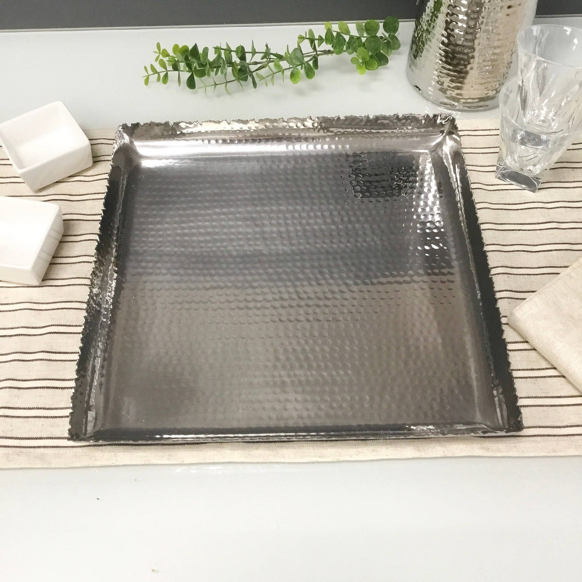 Silver Hammered Square Platter - Elegant Home Serverware - A Taste of Kentucky