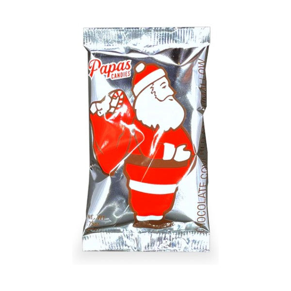 Candy wrapper with a Santa Claus design and 'Papas Candies' branding on a white background.