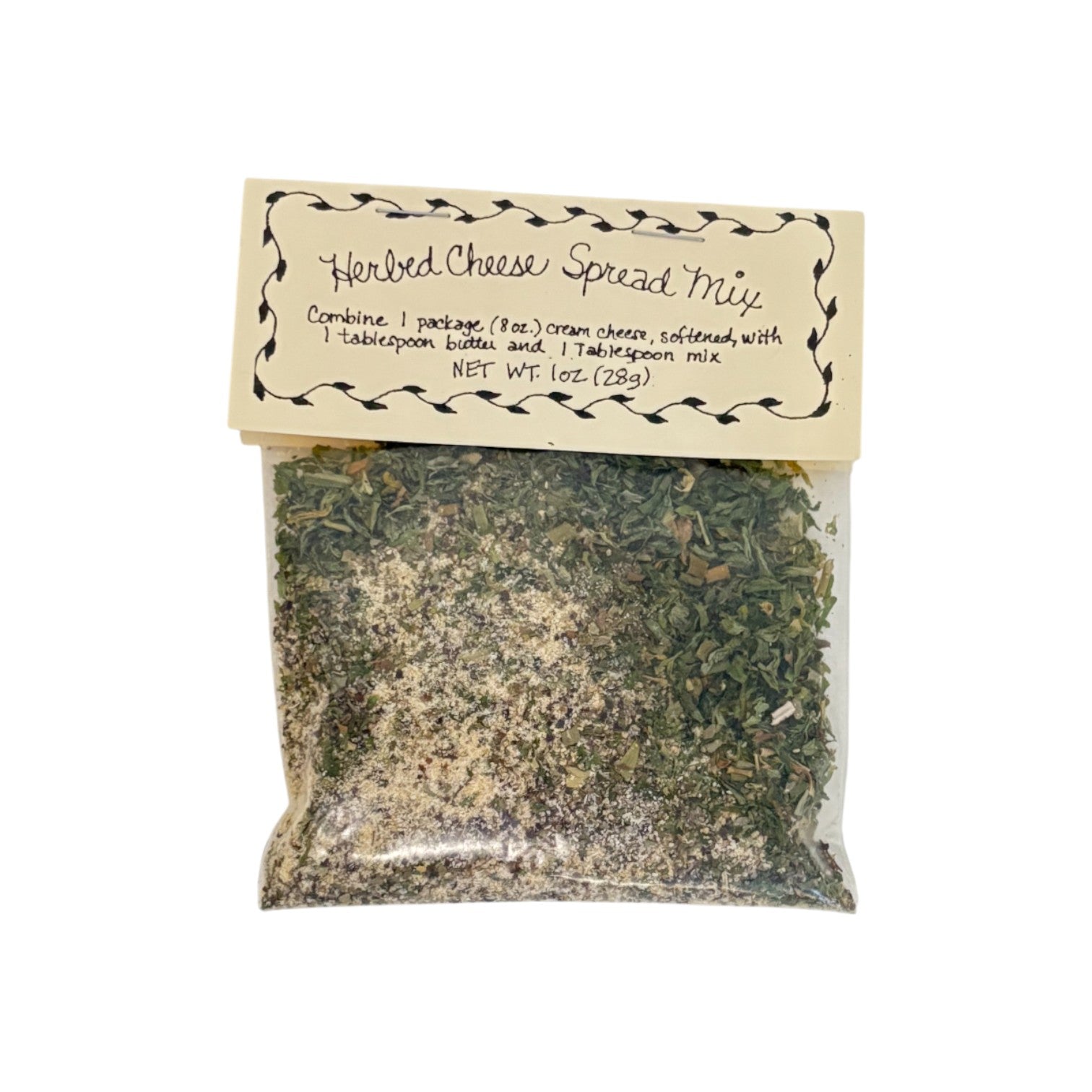 A single packet of Flag Fork Herb Farm's classic Herbed Cheese Spread dip mix on a white background.