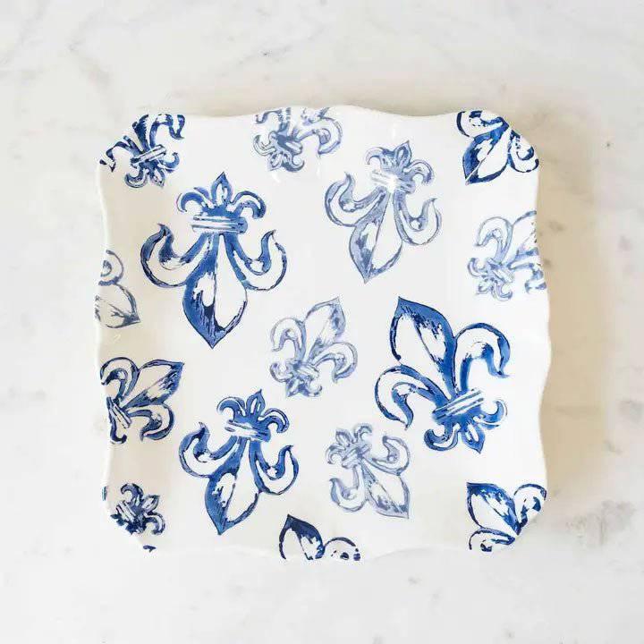 Fleur de Lis Blue Pattern Square Plate - A Taste of Kentucky