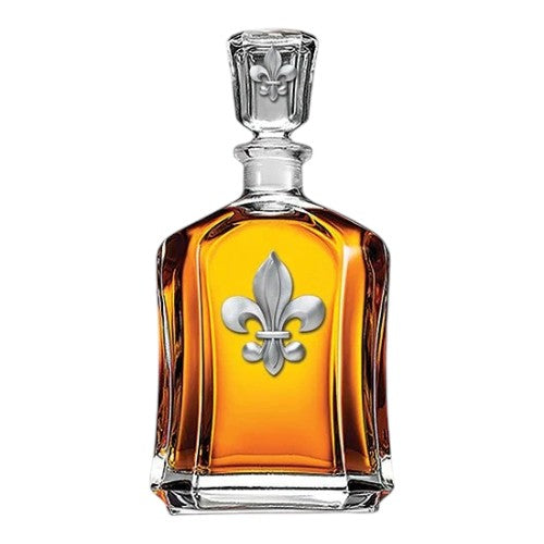 Fleur de Lis Capitol Decanter | 24 oz Glass Bourbon Decanter with Pewter Fleur de Lis