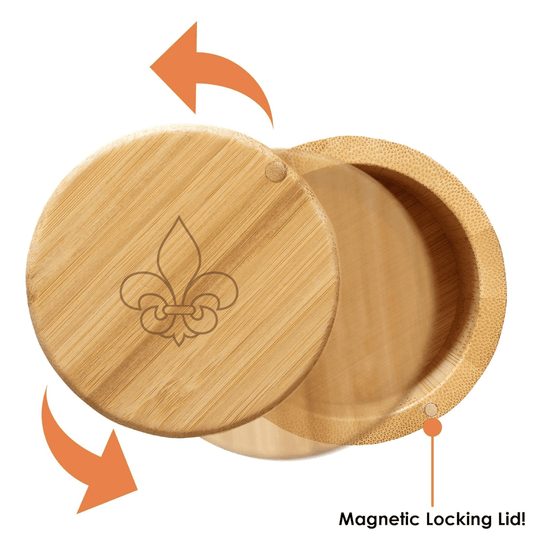 Fleur de Lis Engraved Bamboo Salt & Storage Box - A Taste of Kentucky