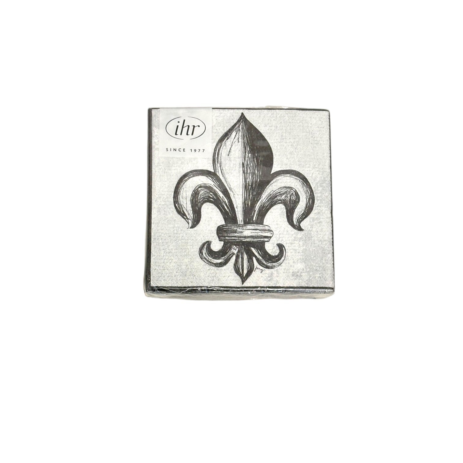 A package of Croquis Fleur-de-Lis 3-ply cocktail napkins featuring the large, single sketched fleur-de-lis design.