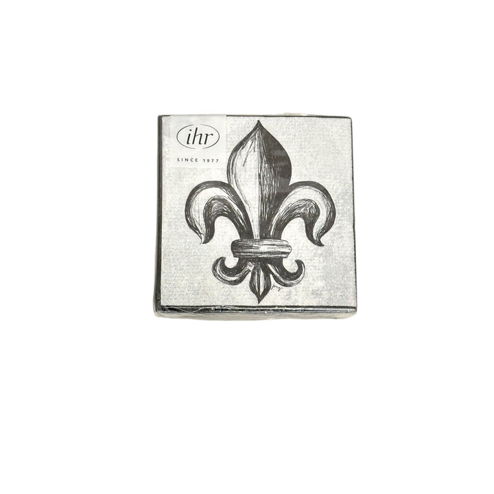 A package of Croquis Fleur-de-Lis 3-ply cocktail napkins featuring the large, single sketched fleur-de-lis design.