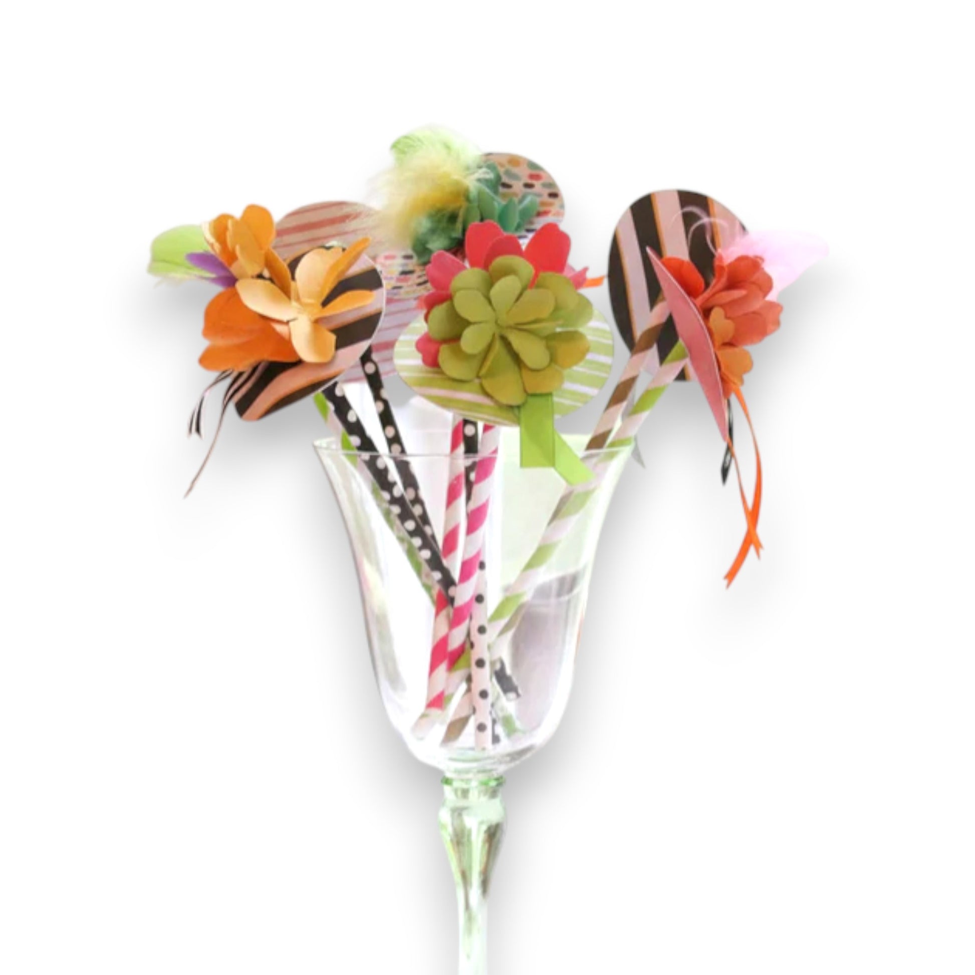 colorful drink stirrers topped with handmade miniature Kentucky Derby hats