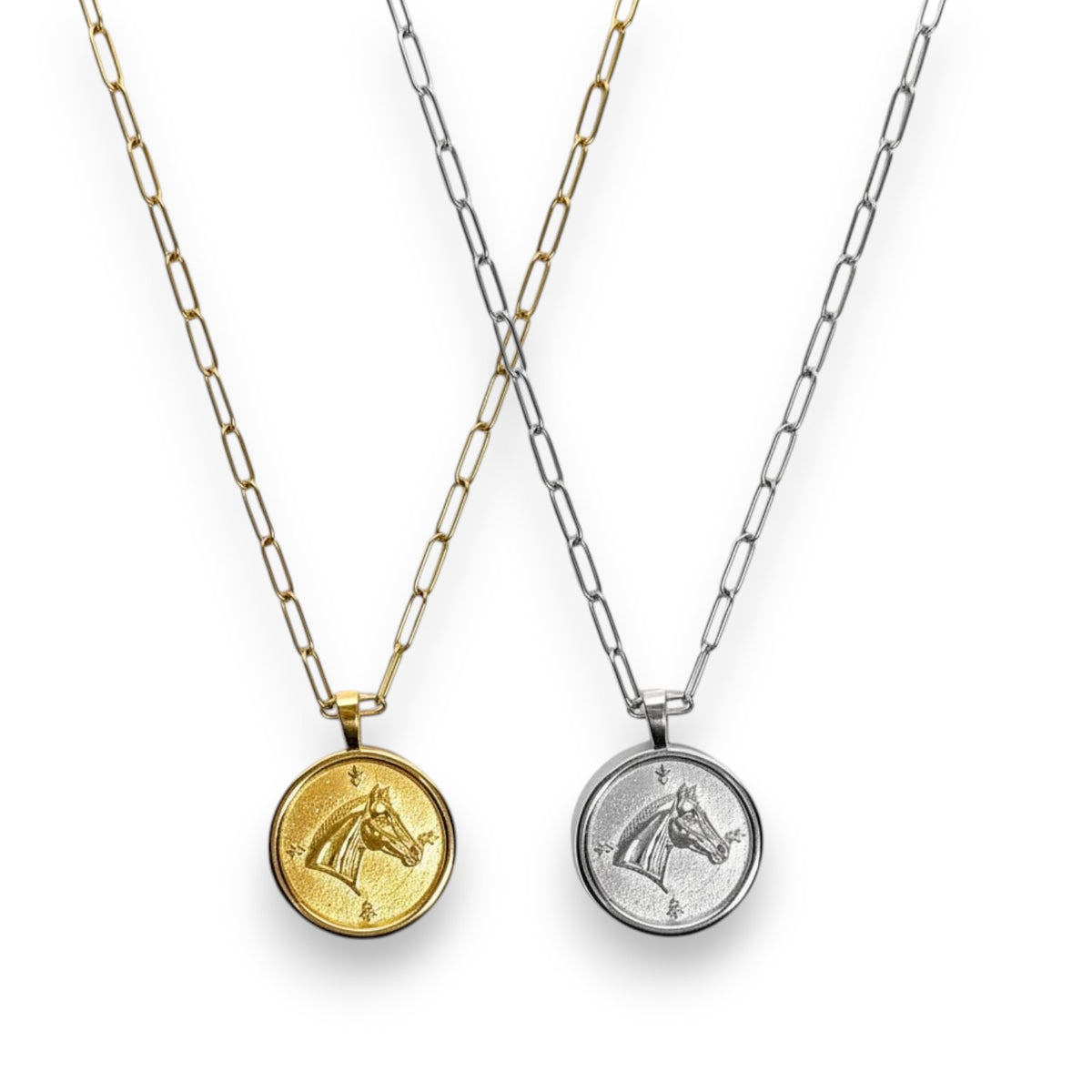 Heritage Lariat Necklace — Horse Coin Pendant on 18" Paperclip Chain - A Taste of Kentucky