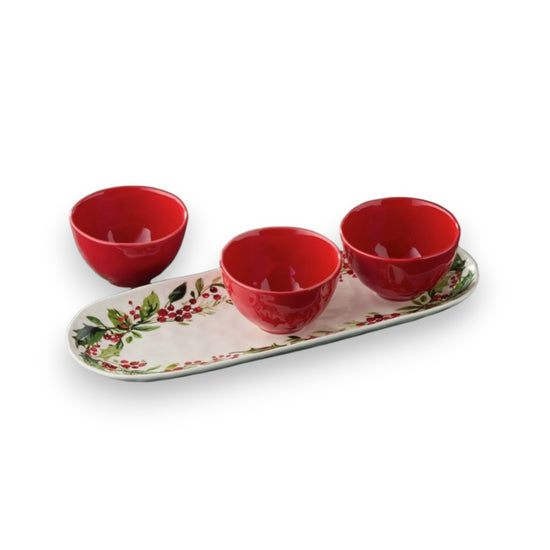 Holly and Vines 4pc Tray with Condiment Bowls