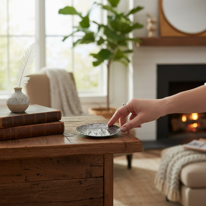 A lifestyle image showing the horse coaster as part of a cozy home decor setting, perhaps on a mantle or bookshelf.