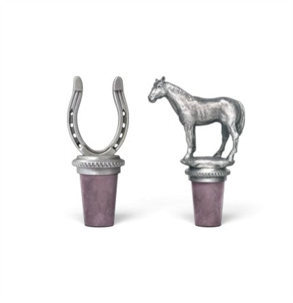 Horse Bottle Stopper | Solid Pewter Horse Shoe or Racehorse Wine & Bourbon Stopper - A Taste of Kentucky