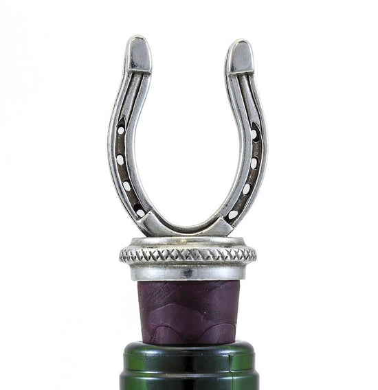 Horse Bottle Stopper | Solid Pewter Horse Shoe or Racehorse Wine & Bourbon Stopper - A Taste of Kentucky