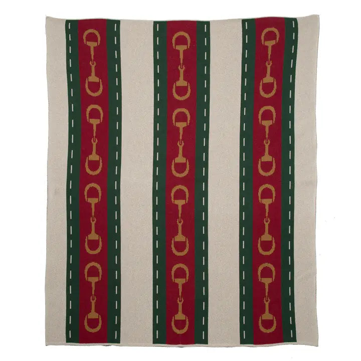 Cotton Sustainable Knit Throw Blanket - Equestrian Striped Horse Bit - A Taste of Kentucky
