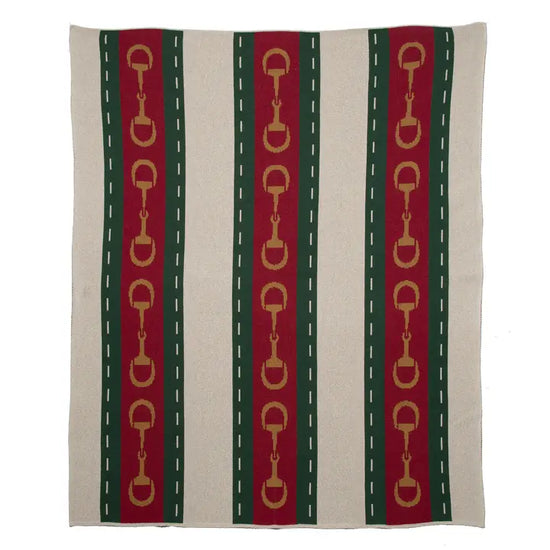 Cotton Sustainable Knit Throw Blanket - Equestrian Striped Horse Bit - A Taste of Kentucky