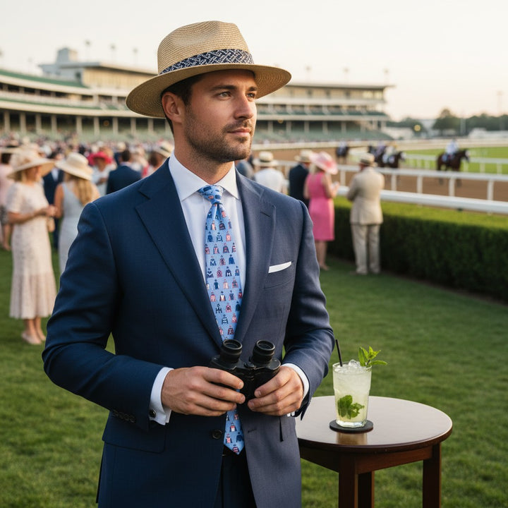 Jockey Chic 100% Silk Tie & Bow Tie - Kentucky Derby Equestrian Pattern - A Taste of Kentucky