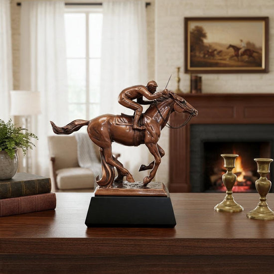 Jockey on Horse Racing Sculpture | 10" Decorative Jockey Figurine
