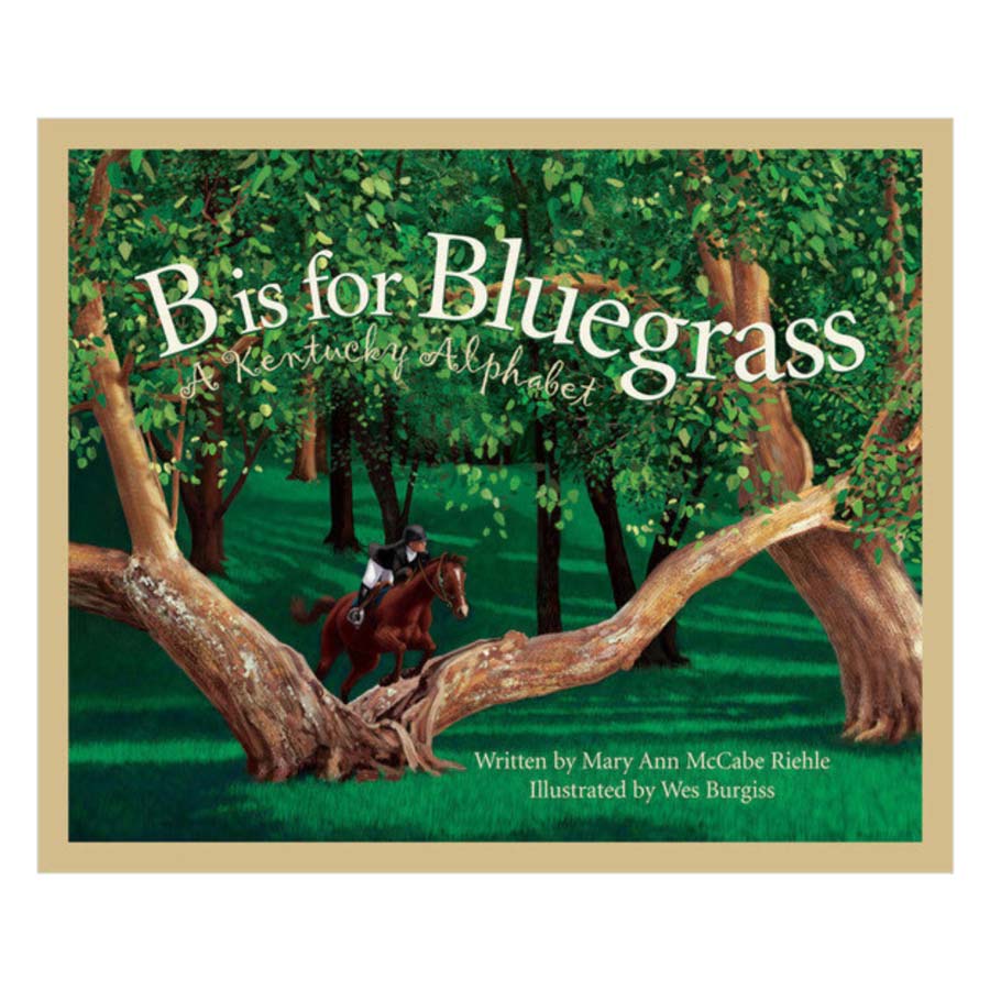 Book cover of 'B is for Bluegrass' with a scene of horses and trees.