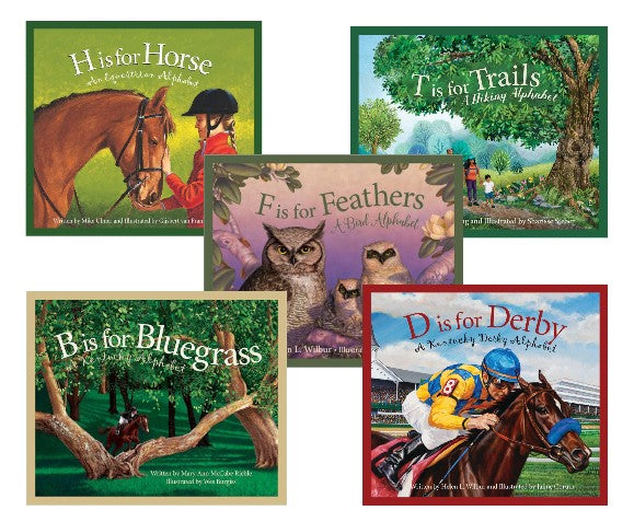 Collection of children's books about horses and nature on a white background