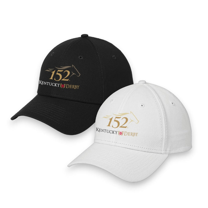 White and black Kentucky Derby 152 Baseball Caps featuring the logo.