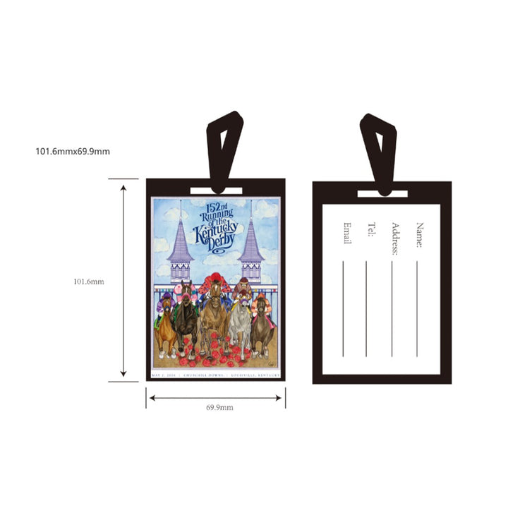 Back view of the Kentucky Derby luggage tag showing the contact information card window.