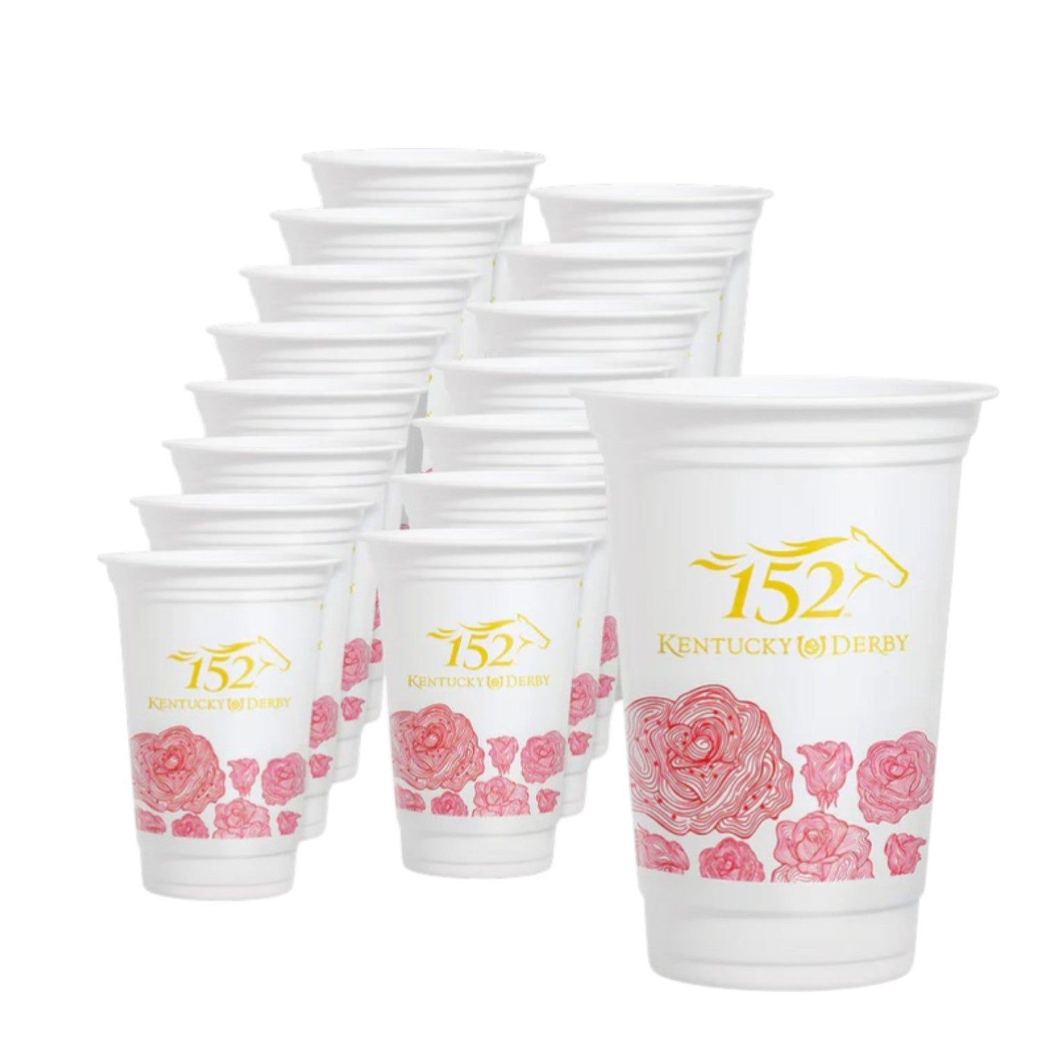A neat stack of official 152nd Kentucky Derby 16oz plastic cups