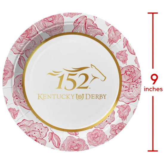 A round, 9-inch paper party plate featuring the official 152nd Kentucky Derby logo resting on a clean white background.