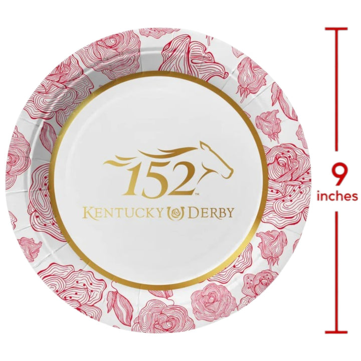 A round, 9-inch paper party plate featuring the official 152nd Kentucky Derby logo resting on a clean white background.