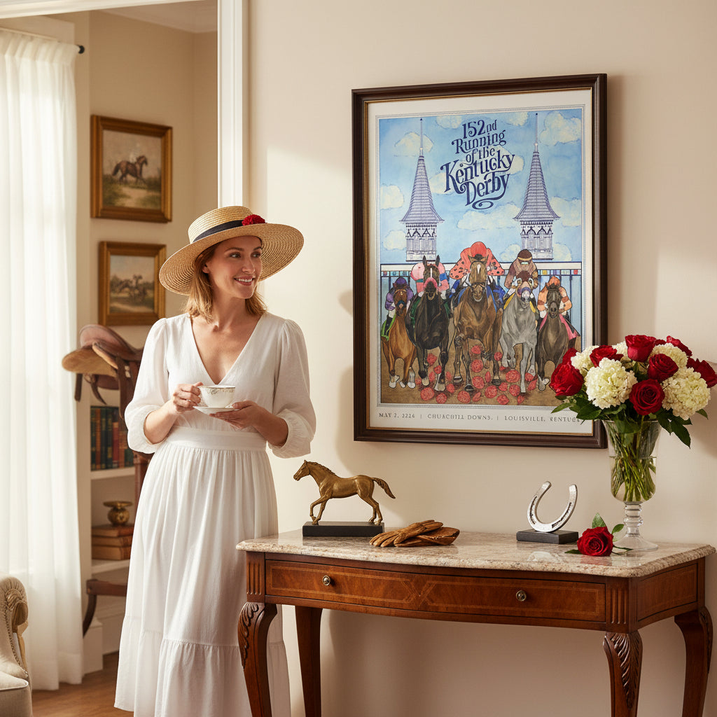 shot highlighting the vibrant colors and expressive artwork of the 152nd Kentucky Derby poster by Grayson Reynolds.