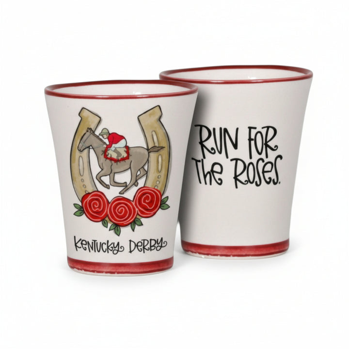 the Kentucky Derby Julep Glass showing the detailed race-themed design