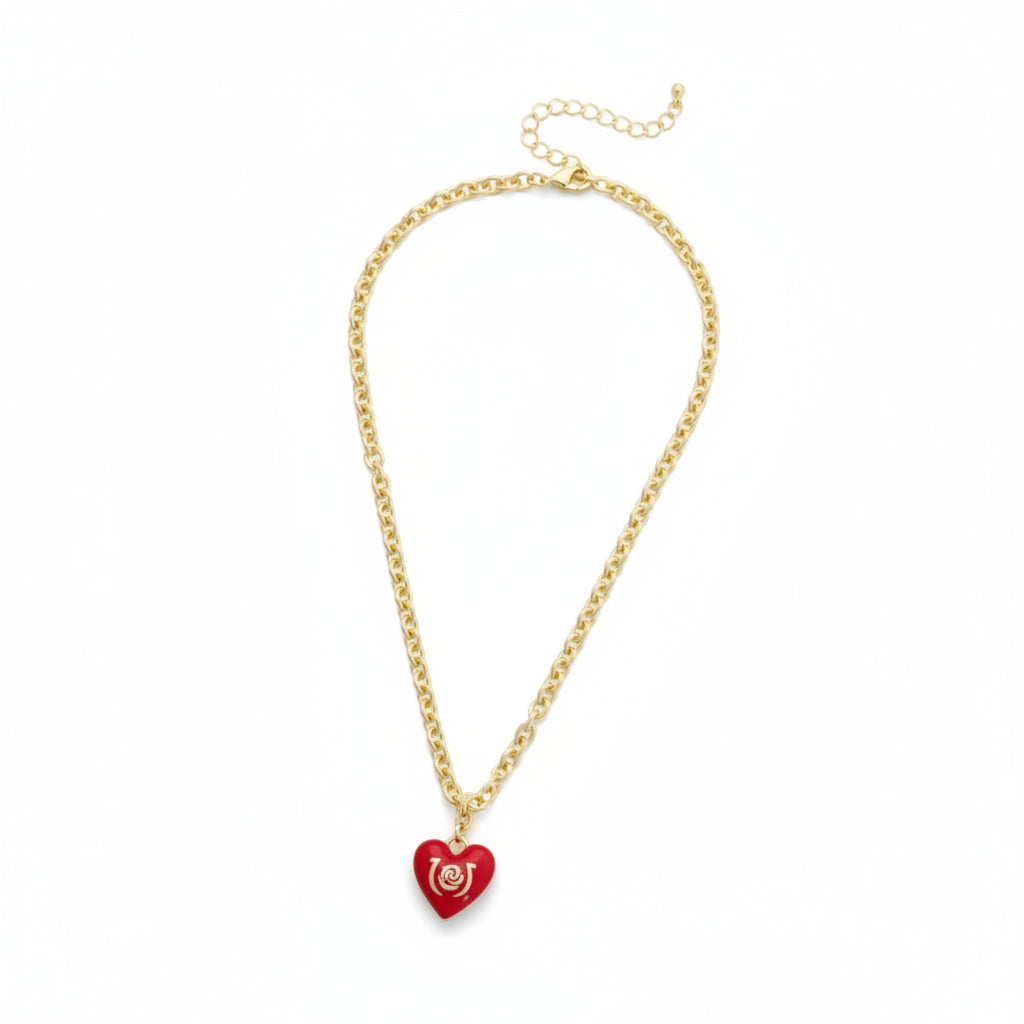The Kentucky Derby Enamel Heart Logo Necklace, showing the red heart pendant on its 16-inch adjustable gold-tone chain.