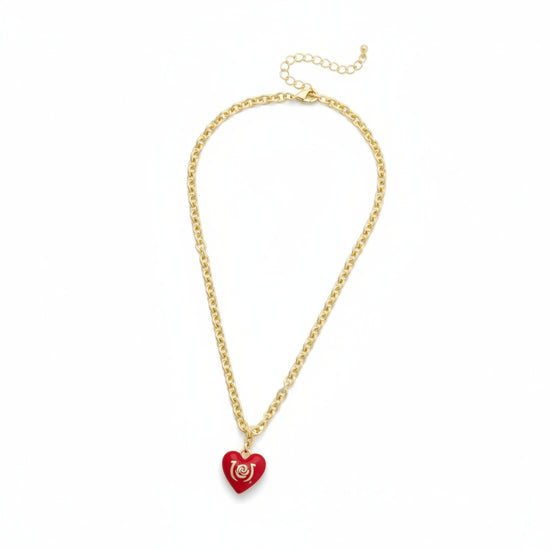 The Kentucky Derby Enamel Heart Logo Necklace, showing the red heart pendant on its 16-inch adjustable gold-tone chain.
