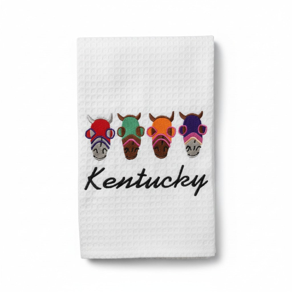 Kentucky Derby Embroidered Horse Head Tea Towel - A Taste of Kentucky