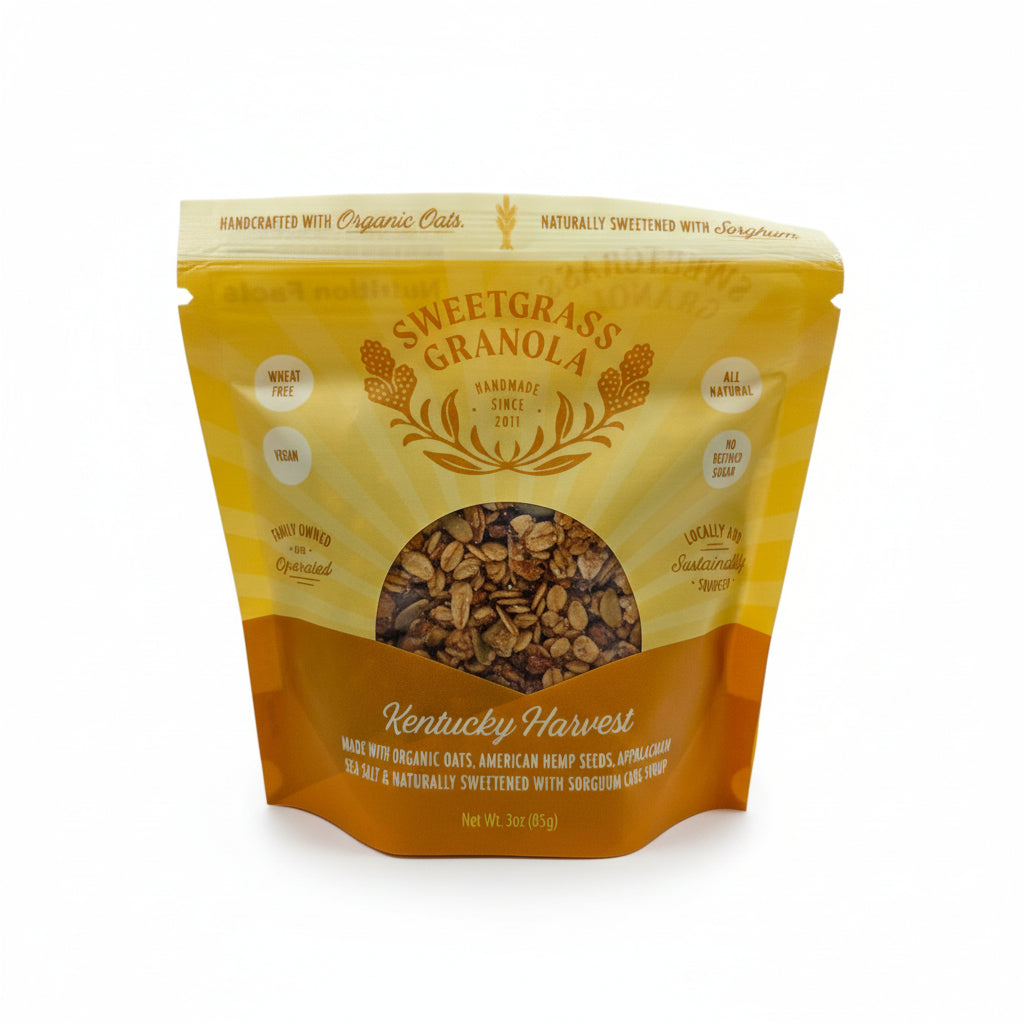 Sweetgrass Granola packaging on a white background