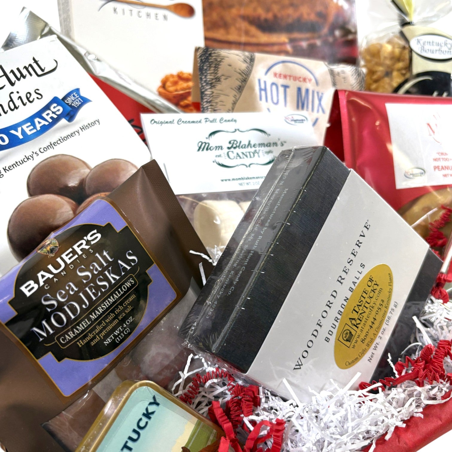 A close-up of the Bauer's Modjeskas and Ruth Hunt Malt Balls, classic candies in the Kentucky Dessert Tray.