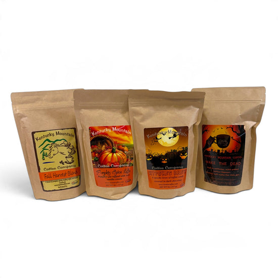 Kentucky Mountain Coffee Fall Seasonal Coffee Collection | Flavored Ground Coffee (8 oz Bag) – Witches Brew, Wake the Dead, Pumpkin Spice Latte & Fall Harvest Blend - A Taste of Kentucky