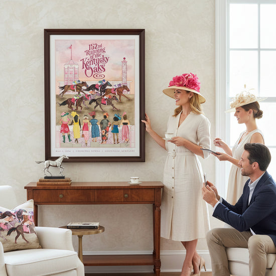 detail of the vibrant printed graphics on the 152nd Kentucky Oaks poster.