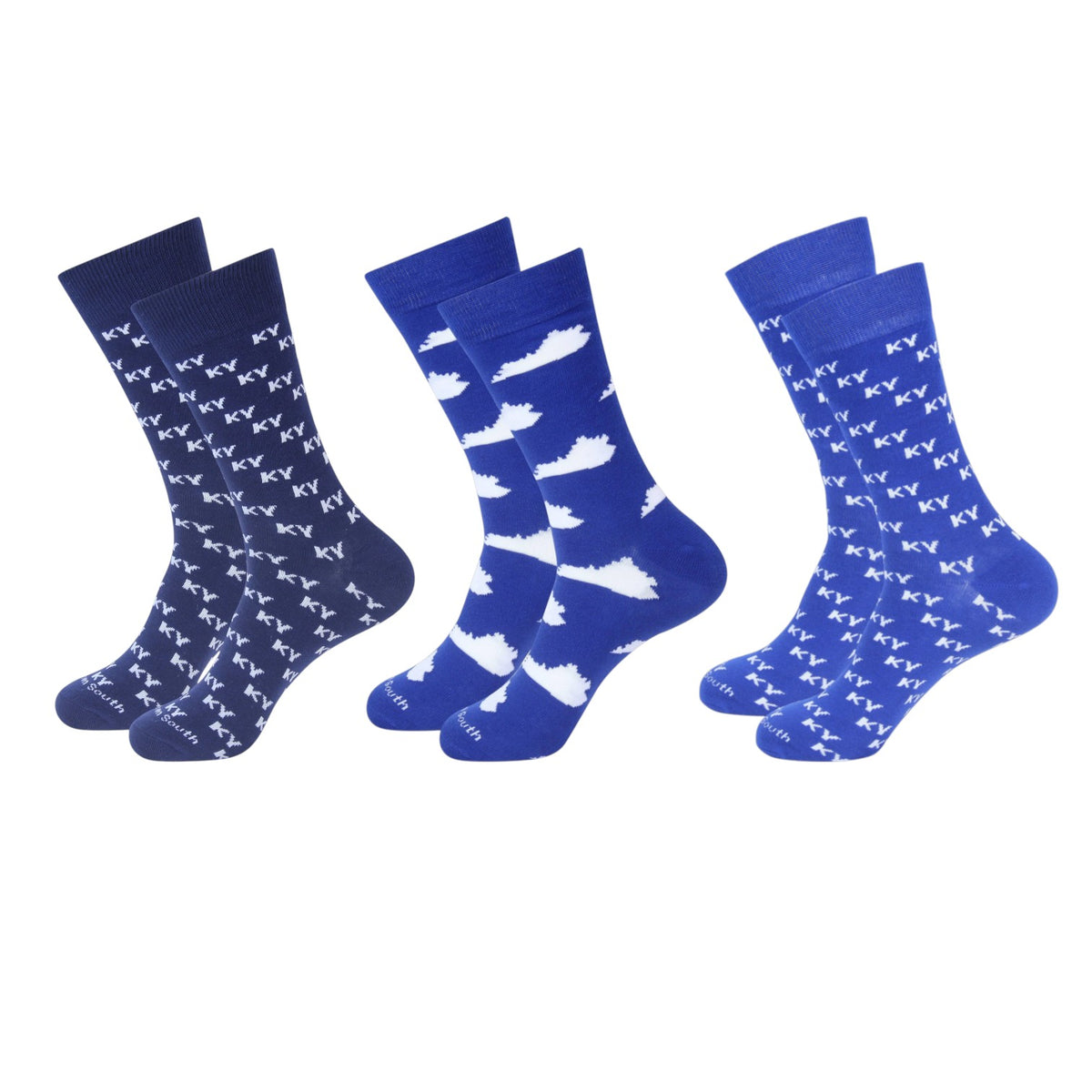 Kentucky Pride Blue Novelty Crew Socks — KY State Shape & Letters Designs - A Taste of Kentucky