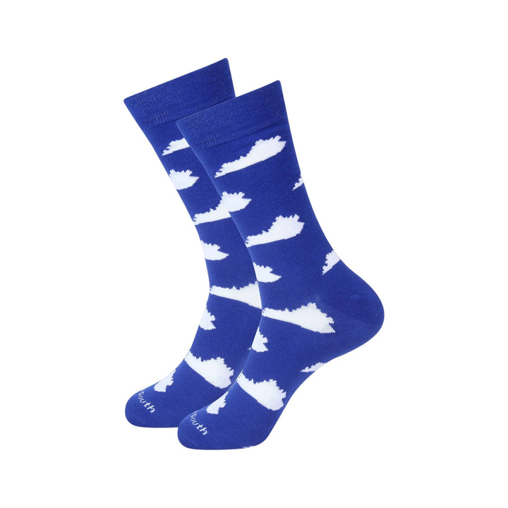 Kentucky Pride Blue Novelty Crew Socks — KY State Shape & Letters Designs - A Taste of Kentucky