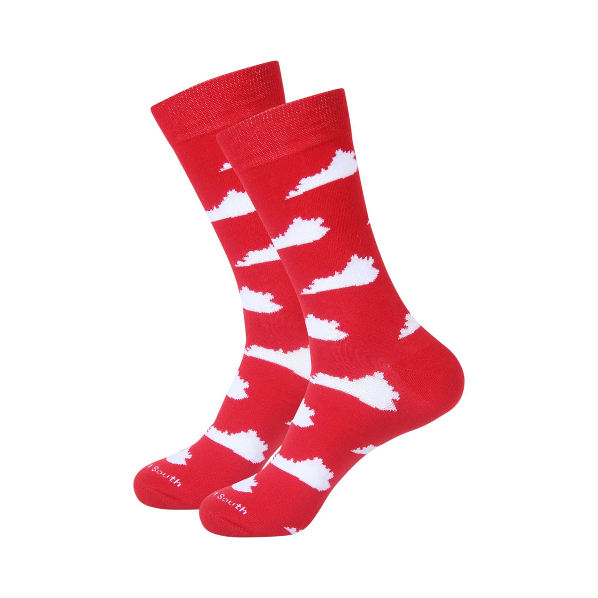 Kentucky Pride Novelty Crew Socks — Red KY Letters & Red/White State Shape - A Taste of Kentucky