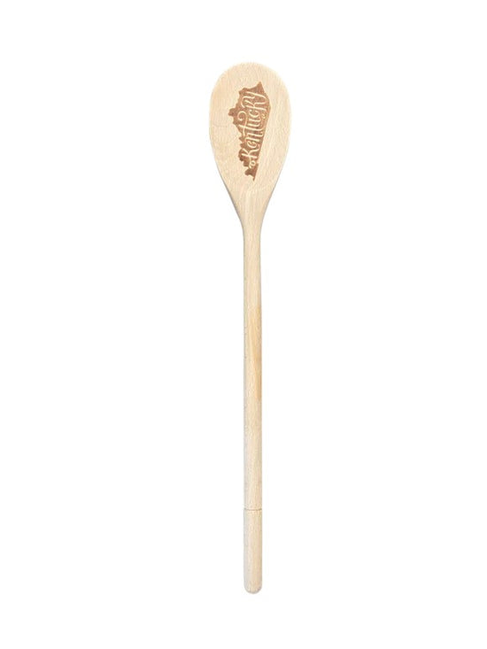 Wooden spoon with branding on a white background