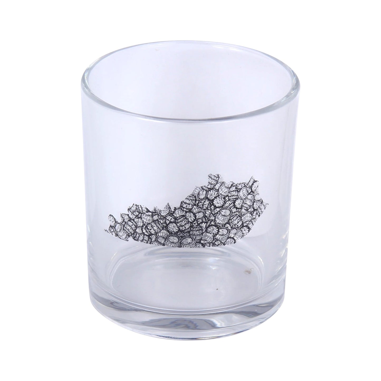 Clear glass tumbler with black coral design on a white background