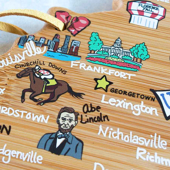 Kentucky Shape Cutting Board with Fish Kiss™ Artwork - A Taste of Kentucky