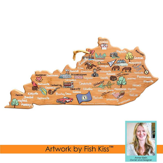 Kentucky Shape Cutting Board with Fish Kiss™ Artwork - A Taste of Kentucky