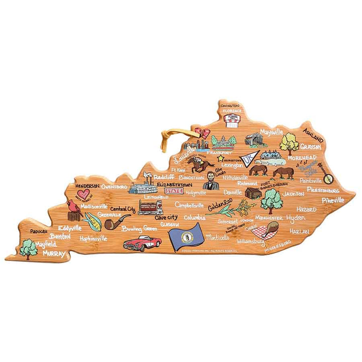 Kentucky Shape Cutting Board with Fish Kiss™ Artwork - A Taste of Kentucky