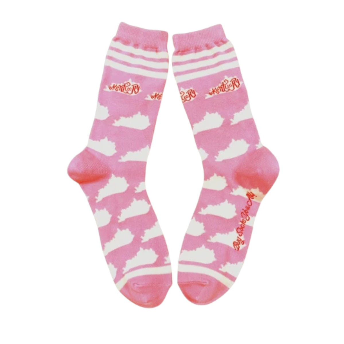 Kentucky Shapes Pink & White Novelty Crew Socks — Women's Bluegrass State Pride Socks